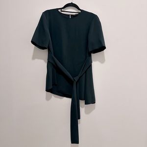 Zara, tie waste T-shirt blouse, dark green, size M, good condition, gently worn